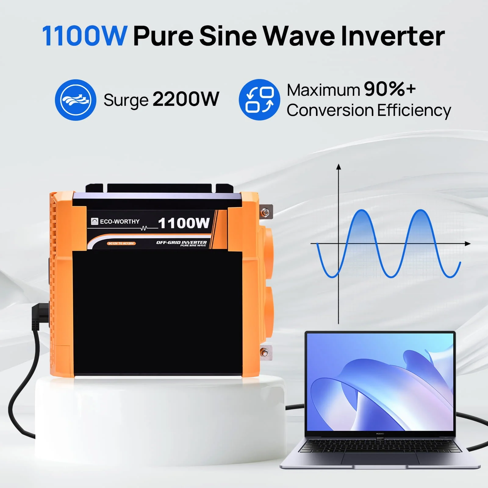 Eco-Worthy 1100W Off Grid Pure Sine Wave Inverter 12V to 110V - Image 6