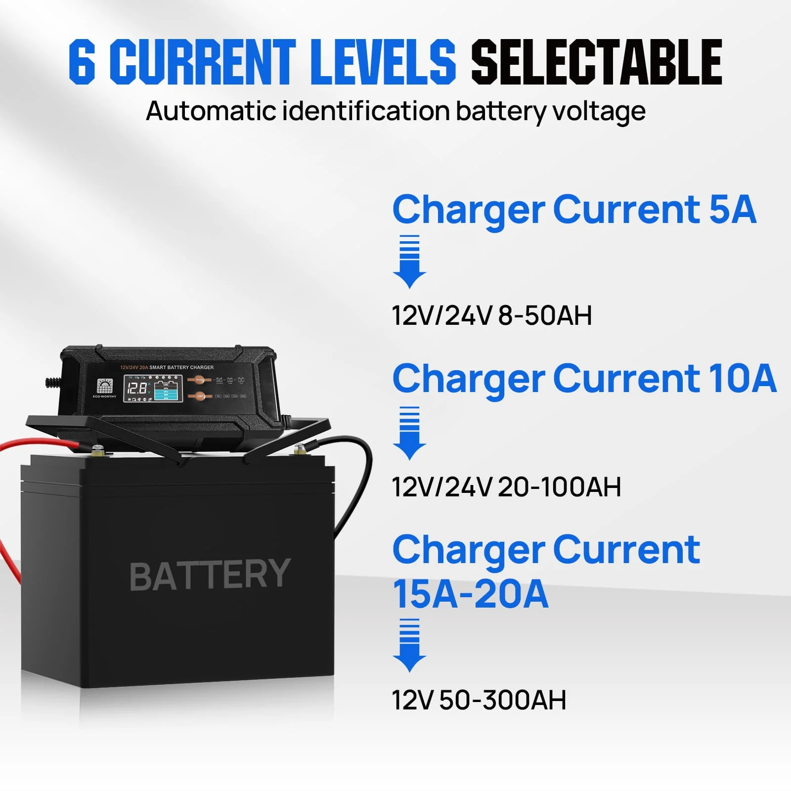 Eco-Worthy 20A 12V/24V Smart Battery Charger with LCD Display for Multiple Batteries - Image 3