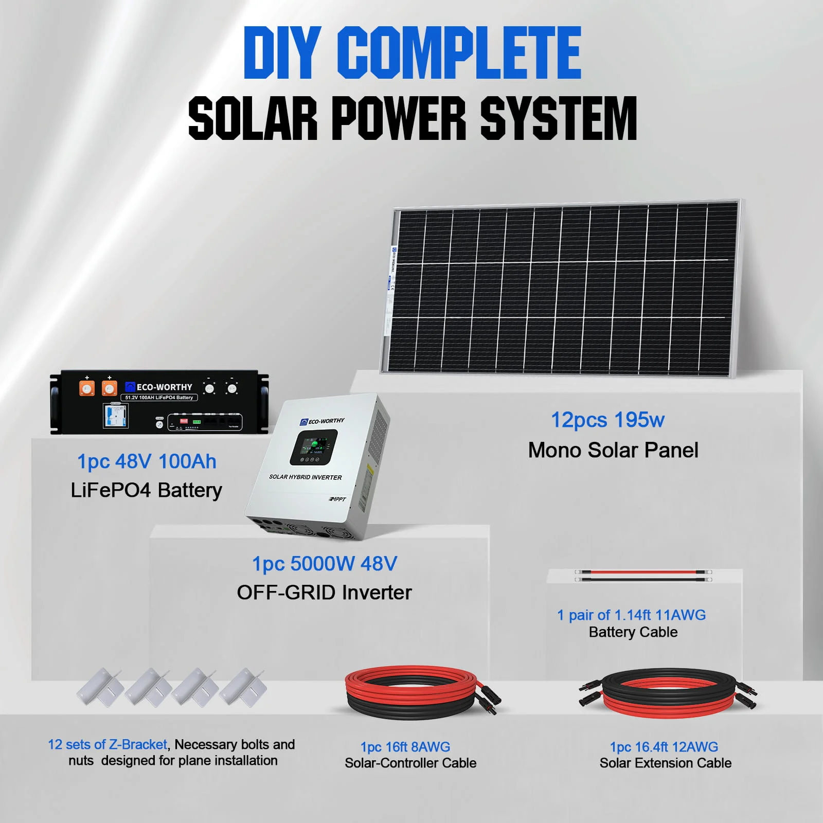 Eco-Worthy 5000W Complete Off-grid Solar Power Kit | 2340W PV Input | 120V AC Single Phase Output | 5.12kWh Battery Capacity - Image 12