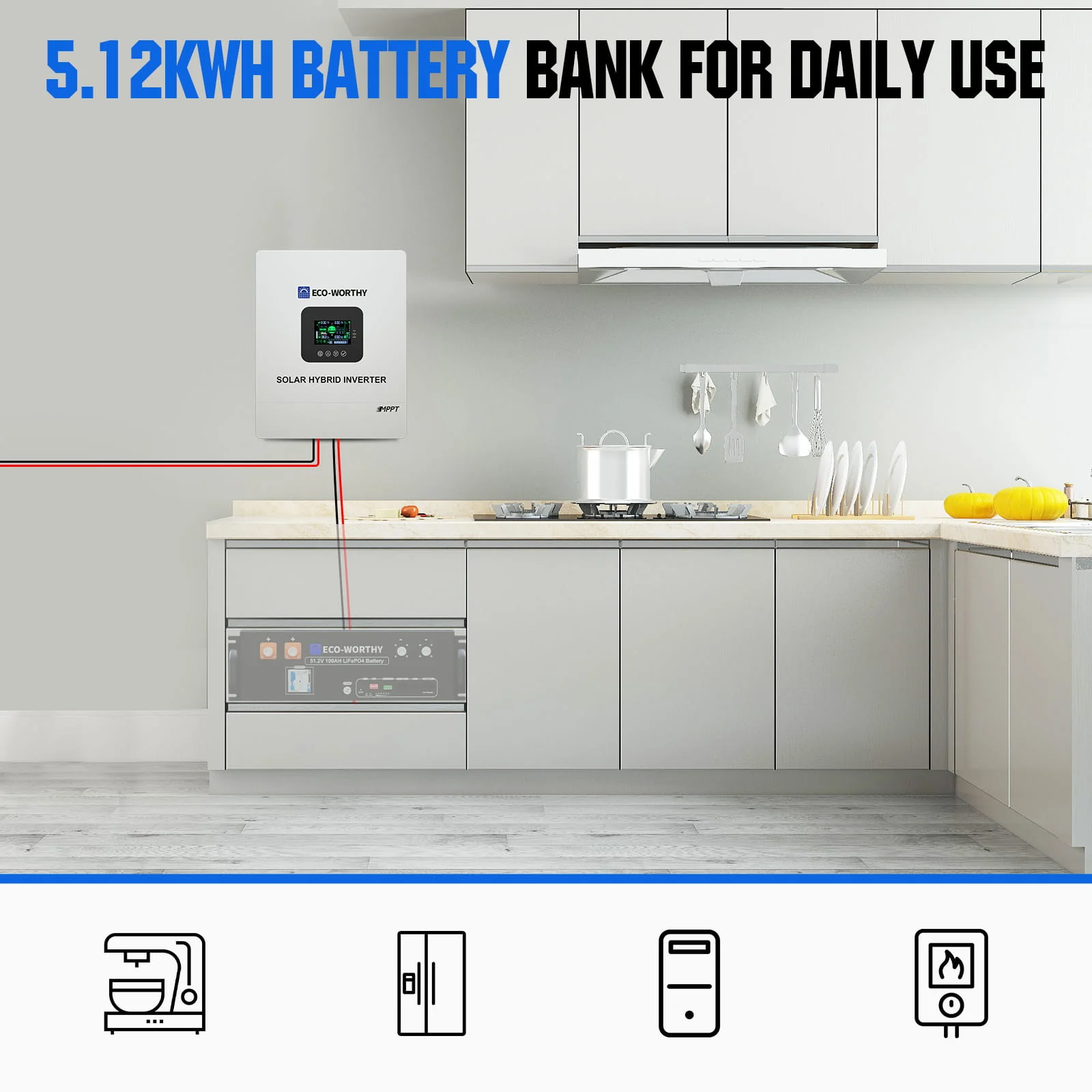 Eco-Worthy 5000W Complete Off-grid Solar Power Kit | 2340W PV Input | 120V AC Single Phase Output | 5.12kWh Battery Capacity - Image 4