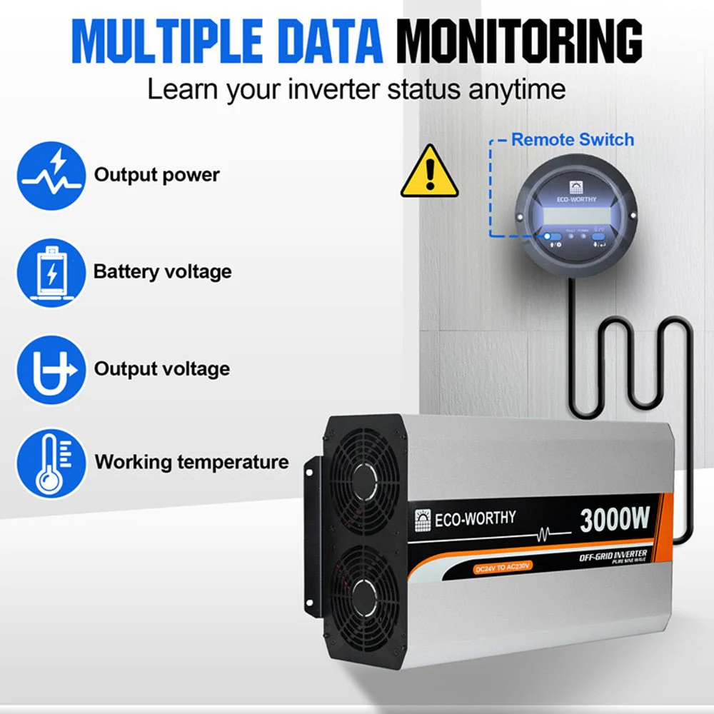 Eco-Worthy 3000W Off Grid Pure Sine Wave Inverter 24V to 110V - Image 3