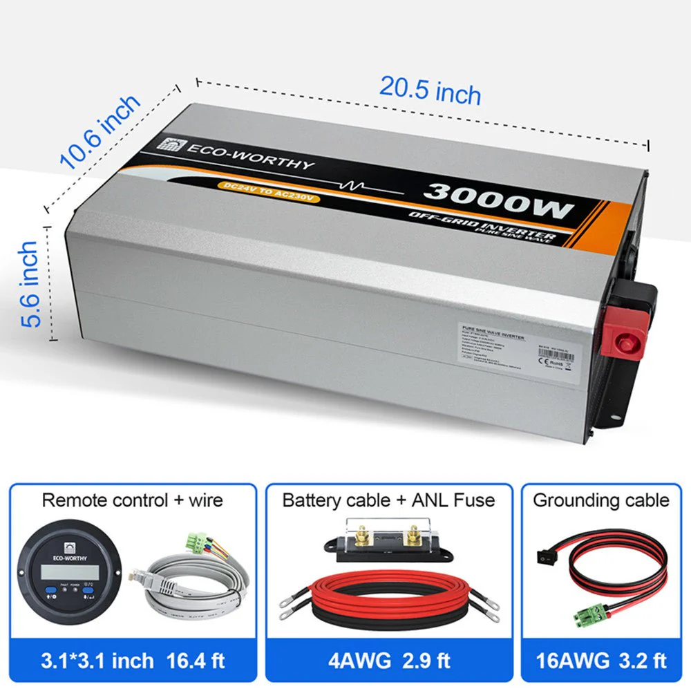 Eco-Worthy 3000W Off Grid Pure Sine Wave Inverter 24V to 110V - Image 5
