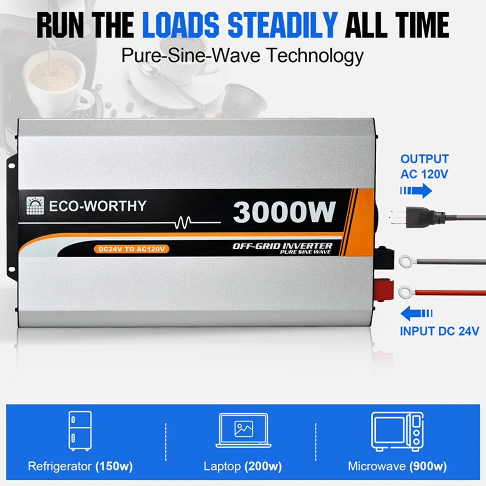 Eco-Worthy 3000W Off Grid Pure Sine Wave Inverter 24V to 110V - Image 6