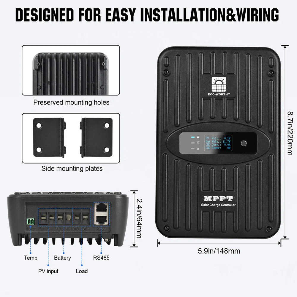 Eco-Worthy 40A MPPT Solar Charge Controller Regulator | 12V/24V Autoswitch | OLED Display - Image 5
