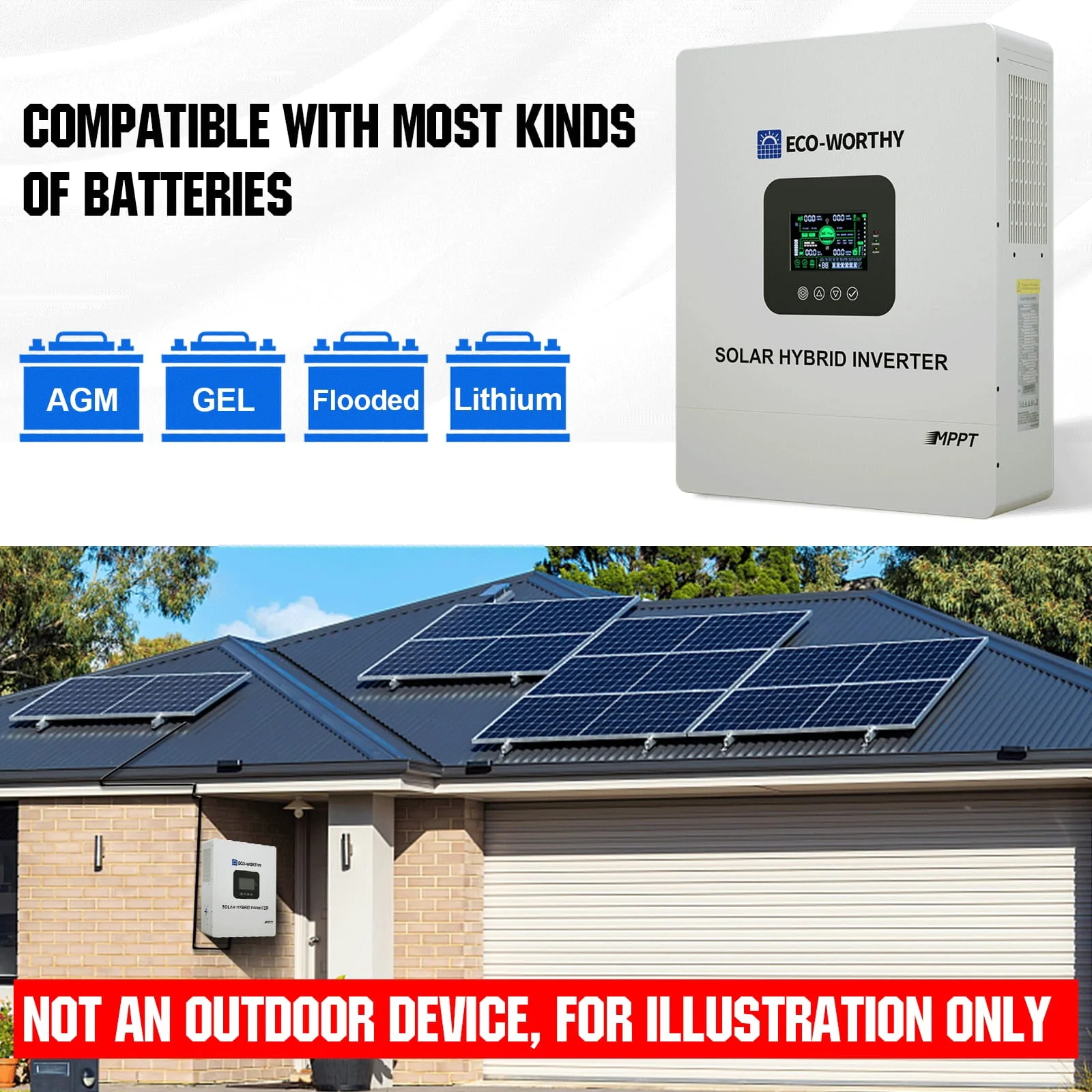 Eco-Worthy 10kW Complete Off-grid Solar Power Kit | 4680W PV Input | 120VAC/240VAC Split Phase Output | 20.48kWh Battery Capacity - Image 9