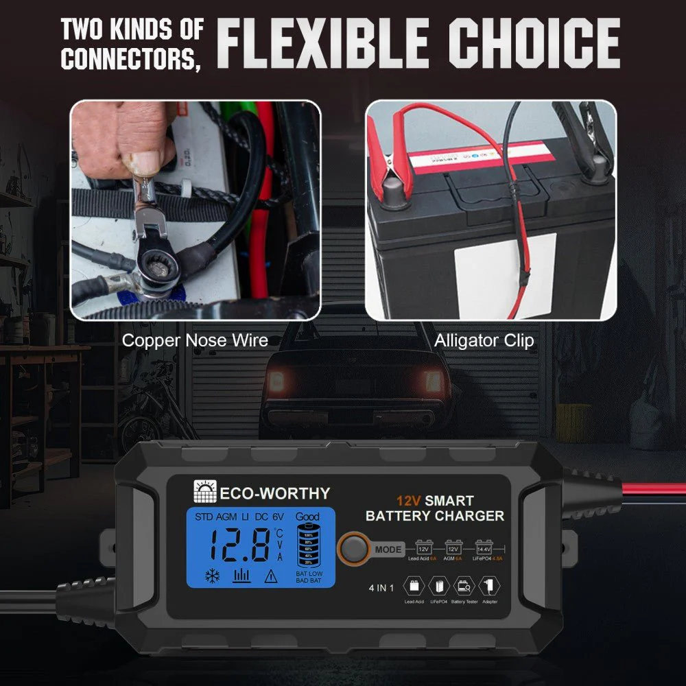 Eco-Worthy 12V 5A & 10A Smart Battery Charger with LCD Display for LiFePO4 Lithium Batteries - Image 7