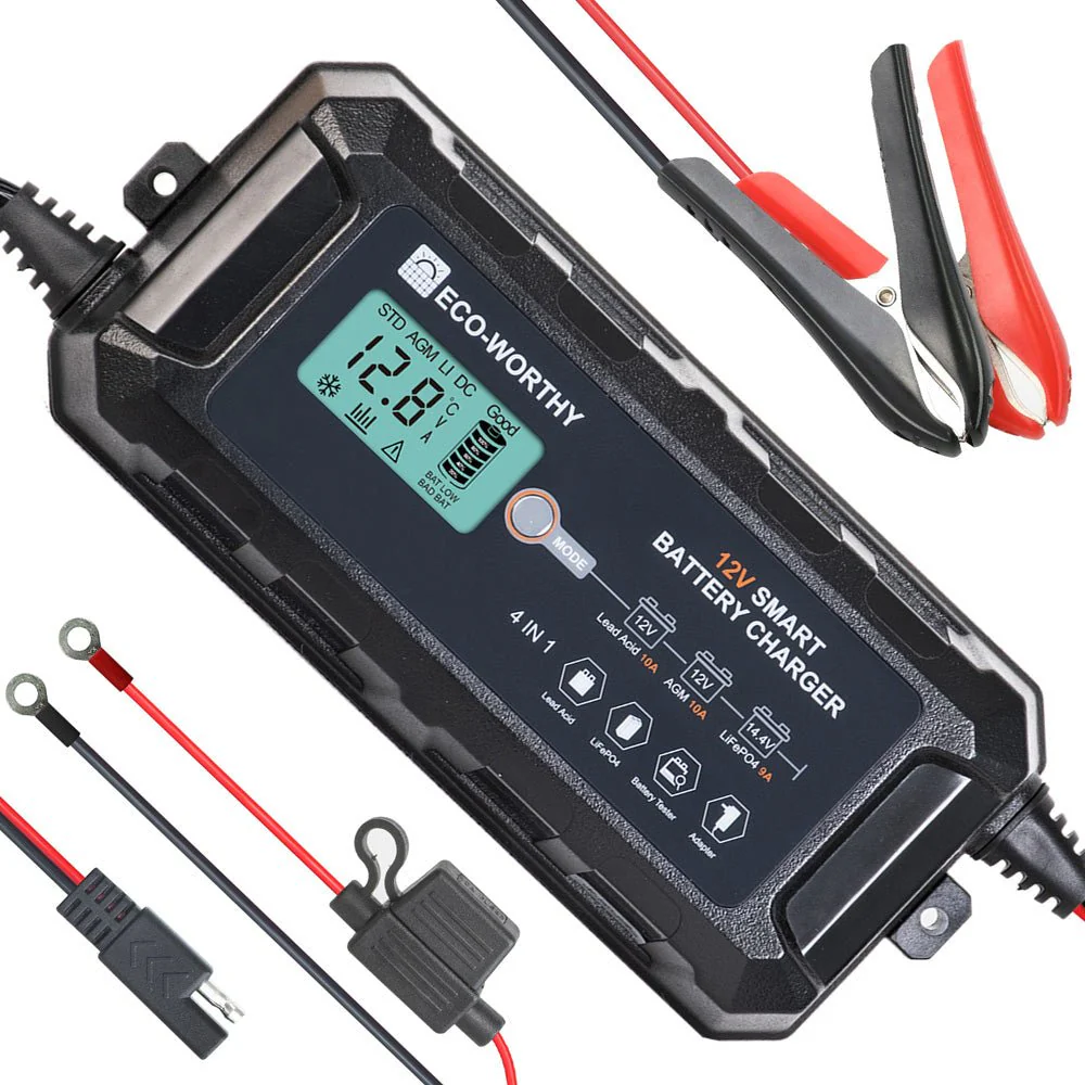 Eco-Worthy 12V 5A & 10A Smart Battery Charger with LCD Display for LiFePO4 Lithium Batteries - Image 9
