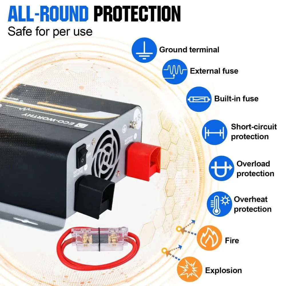 Eco-Worthy 600W Off Grid Pure Sine Wave Inverter 12V to 110V - Image 3