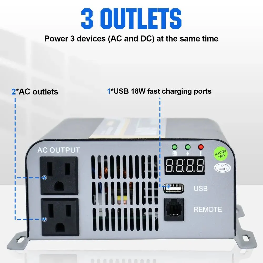 Eco-Worthy 600W Off Grid Pure Sine Wave Inverter 12V to 110V - Image 4