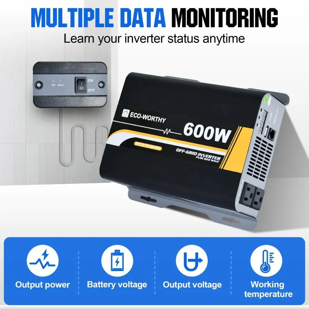 Eco-Worthy 600W Off Grid Pure Sine Wave Inverter 12V to 110V - Image 5