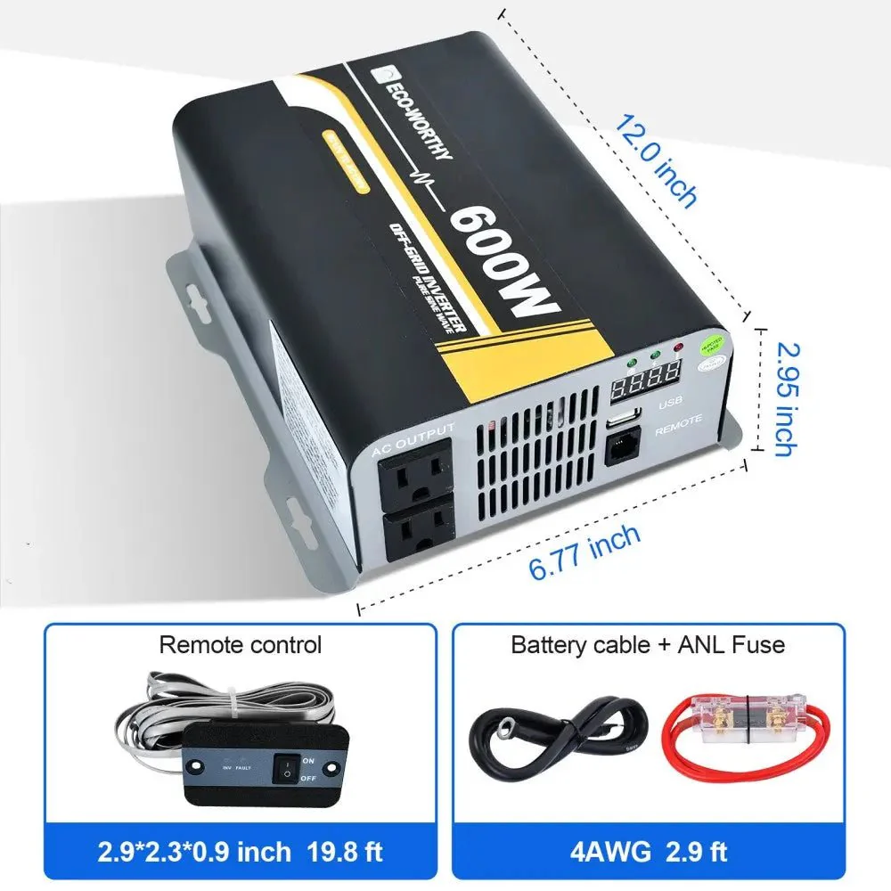 Eco-Worthy 600W Off Grid Pure Sine Wave Inverter 12V to 110V - Image 7