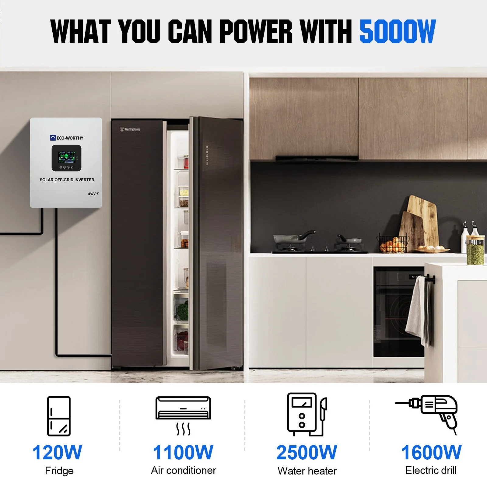 Eco-Worthy 5000W Solar Off-grid AIO inverter | 48Vdc to 120Vac | 5500W@500V PV Input | UL1741 - Image 8