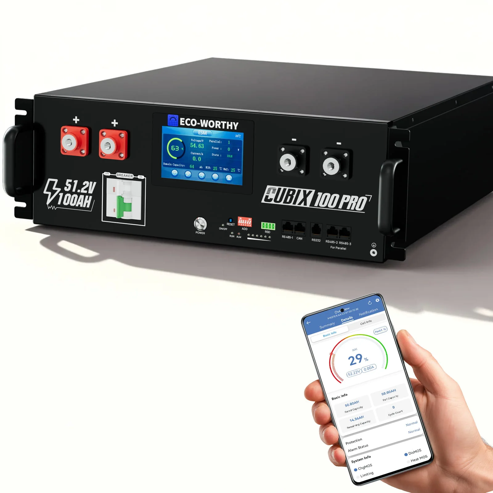 Eco-Worthy Cubix100 Pro |  (48V)51.2V 100Ah Server Rack Battery  | -4℉ Charge Available - Image 3