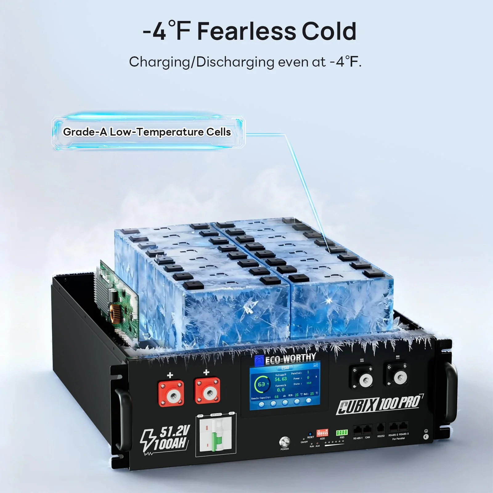Eco-Worthy Cubix100 Pro |  (48V)51.2V 100Ah Server Rack Battery  | -4℉ Charge Available - Image 4
