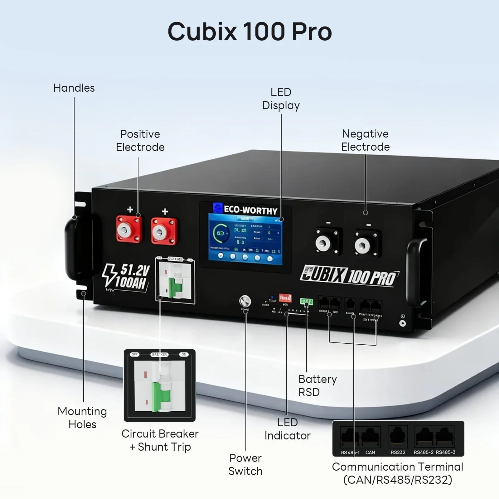 Eco-Worthy Cubix100 Pro |  (48V)51.2V 100Ah Server Rack Battery  | -4℉ Charge Available - Image 6