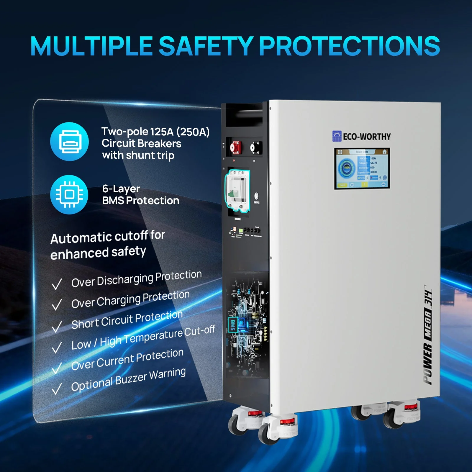 Eco-Worthy PowerMega 314 | 51.2V 314Ah (16kWh) Home Backup Battery | Active Balance | Fire Suppression - Image 4