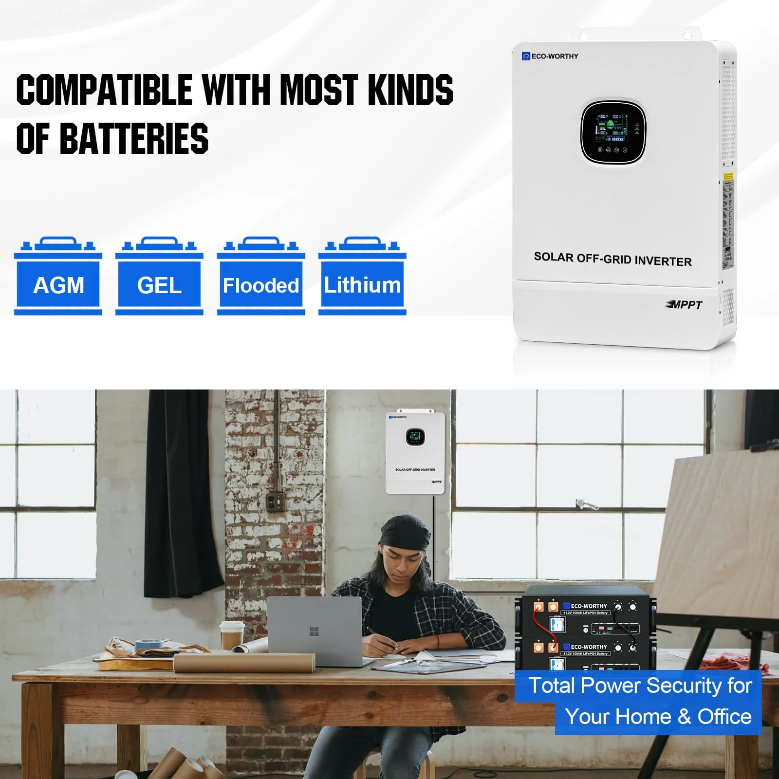 Eco-Worthy 10kW Solar Off-grid Split-phase AIO Inverter | 48Vdc to 120Vac/240Vac | 11000W@500V PV | UL1741 - Image 4