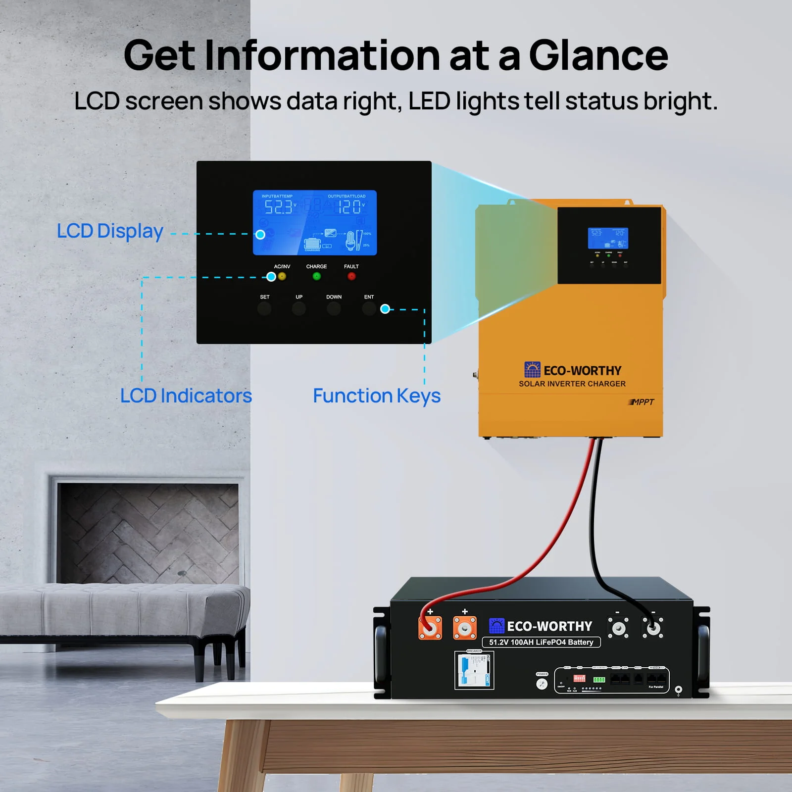 Eco-Worthy 3500W Solar Off-grid AIO Inverter | 48Vdc to 120Vac | 4400W@145V PV Input - Image 3