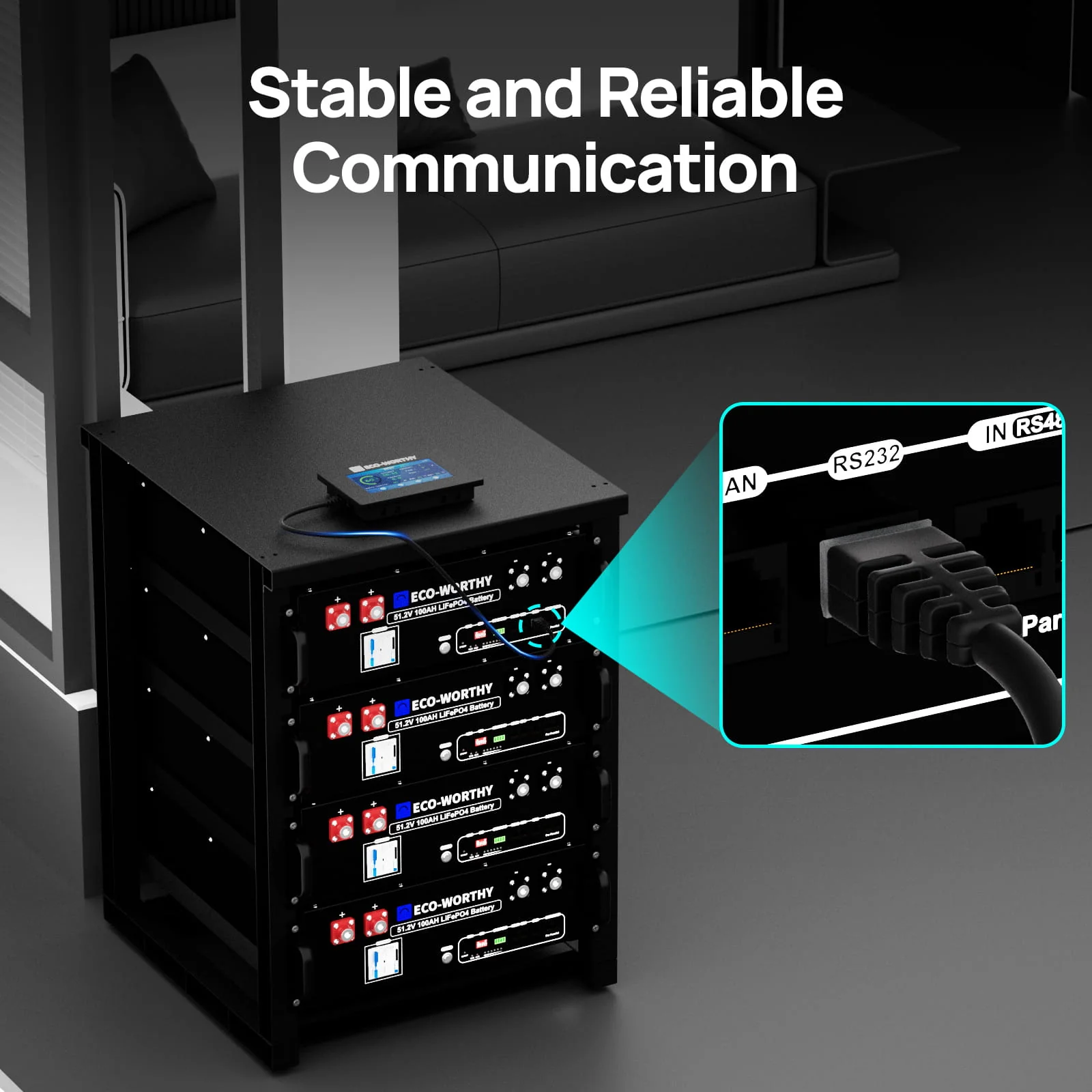 Eco-Worthy ESM100 Touchable Display Battery Monitor for 48V 100AH LiFePO4 Server Rack Battery(V3) - Image 3