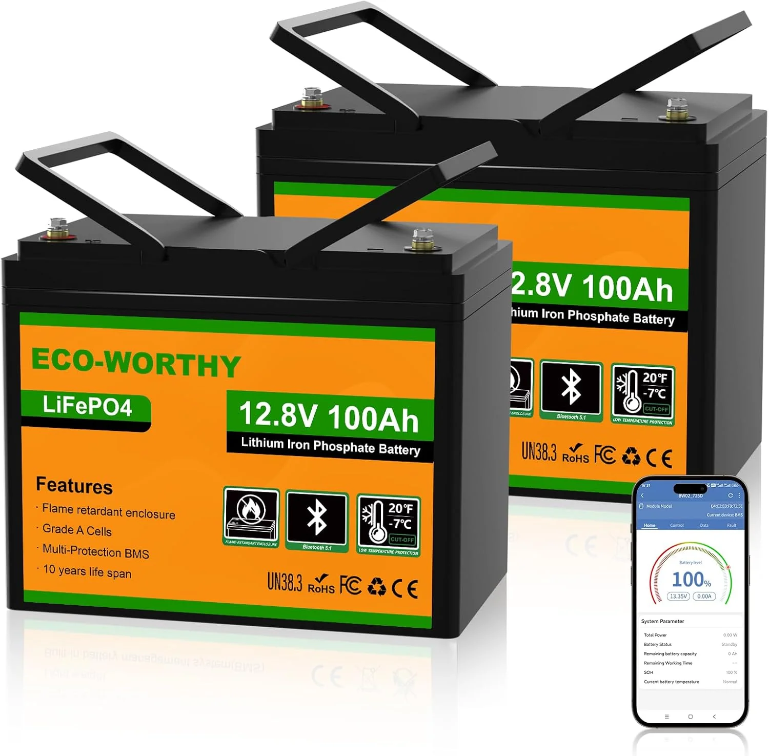 Eco-Worthy 12V 100Ah LiFePO4 Lithium Battery | Bluetooth And Low-temperature Protection - Image 14