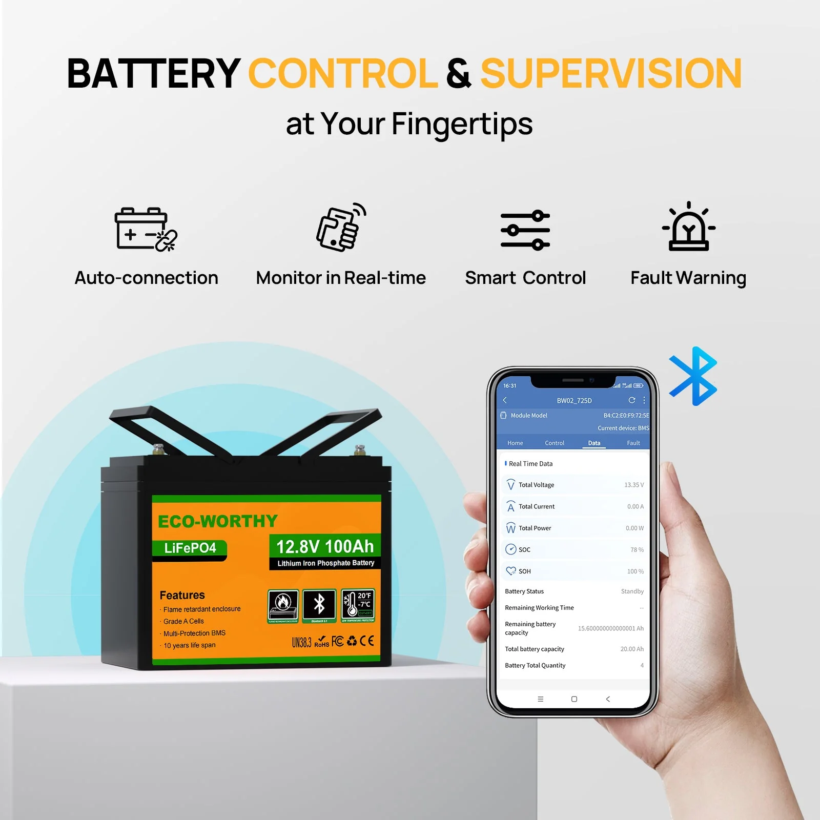 Eco-Worthy 12V 100Ah LiFePO4 Lithium Battery | Bluetooth And Low-temperature Protection - Image 3