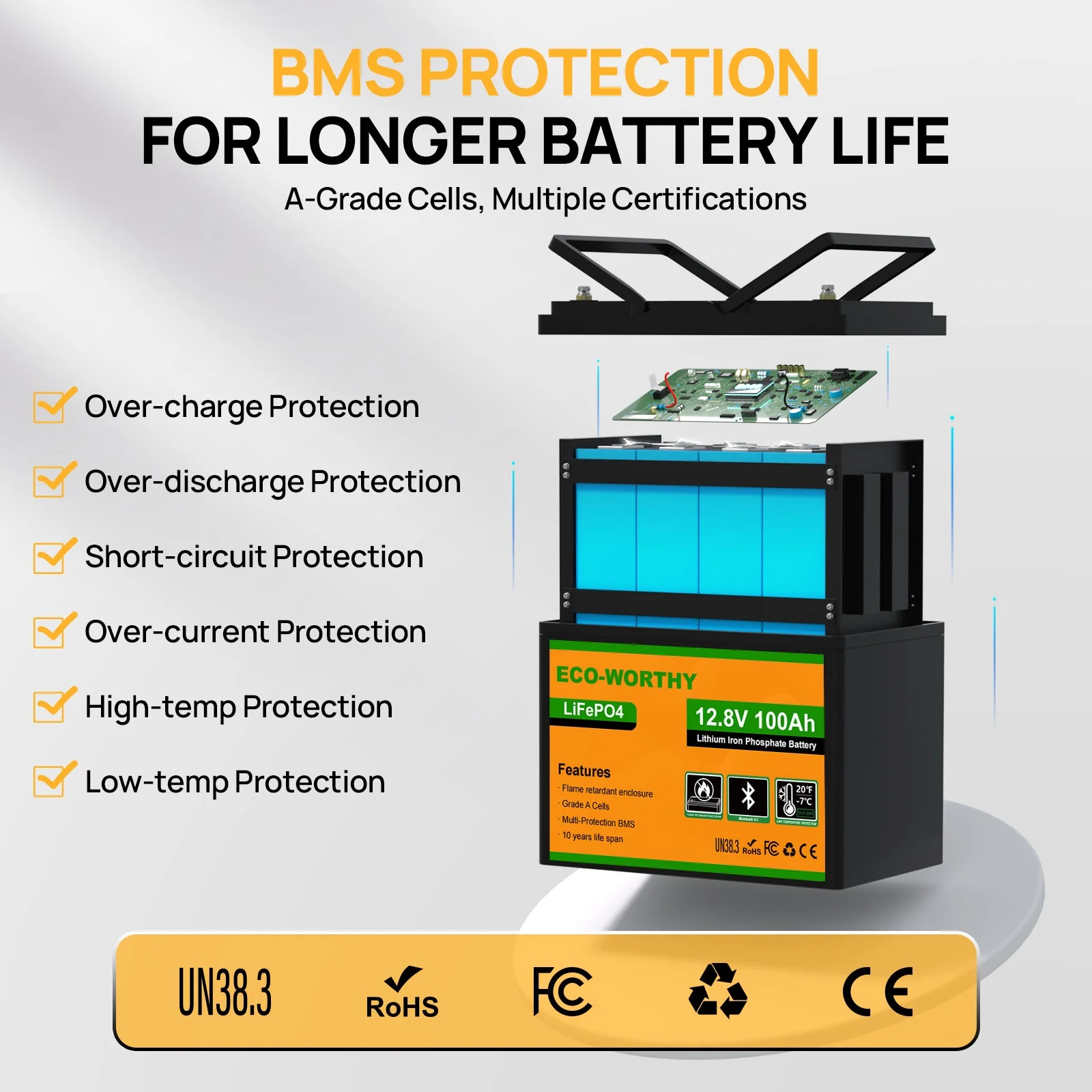 Eco-Worthy 12V 100Ah LiFePO4 Lithium Battery | Bluetooth And Low-temperature Protection - Image 9