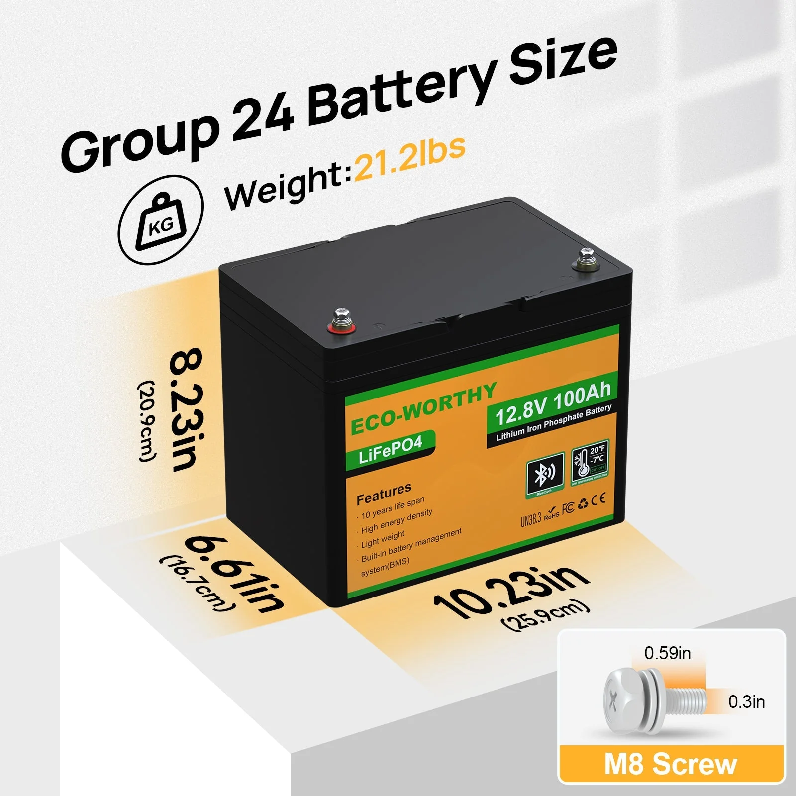 Eco-Worthy 12V 100Ah LiFePO4 Lithium Battery | Bluetooth And Low-temperature Protection (Refurbished-Original Packaging) - Image 8