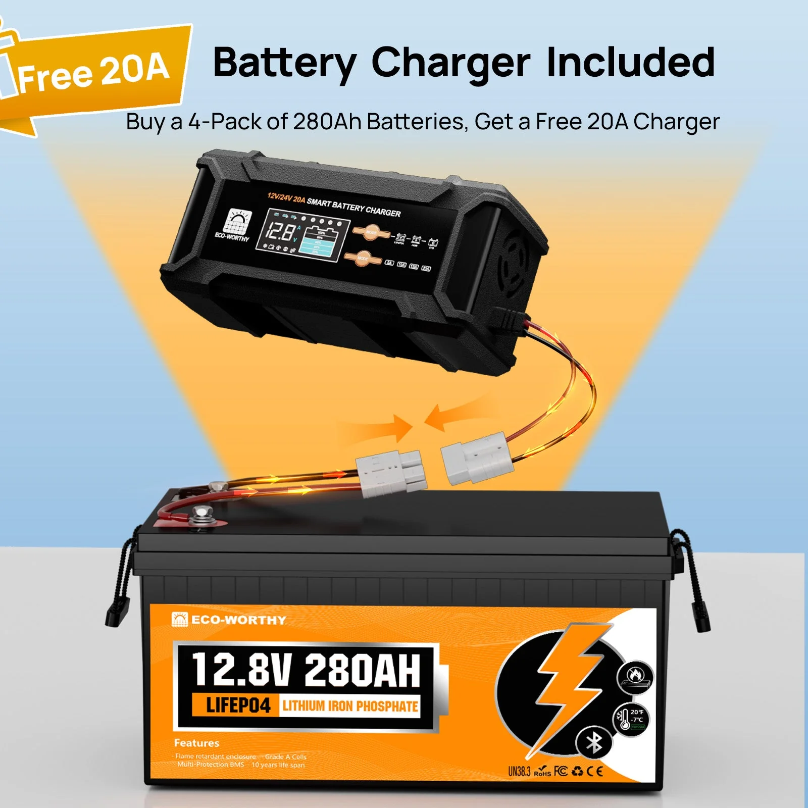 Eco-Worthy 12V 280Ah LiFePO4 Lithium Battery | Bluetooth And Low-temperature Protection - Image 3