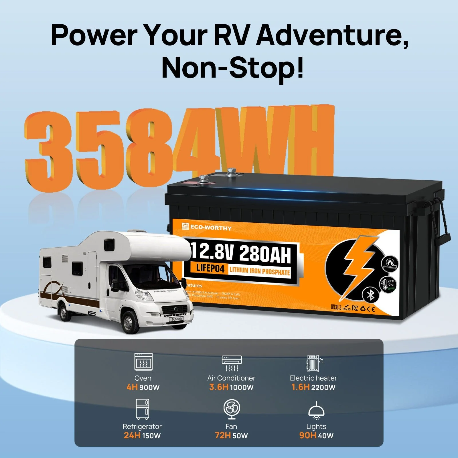 Eco-Worthy 12V 280Ah LiFePO4 Lithium Battery | Bluetooth And Low-temperature Protection - Image 4